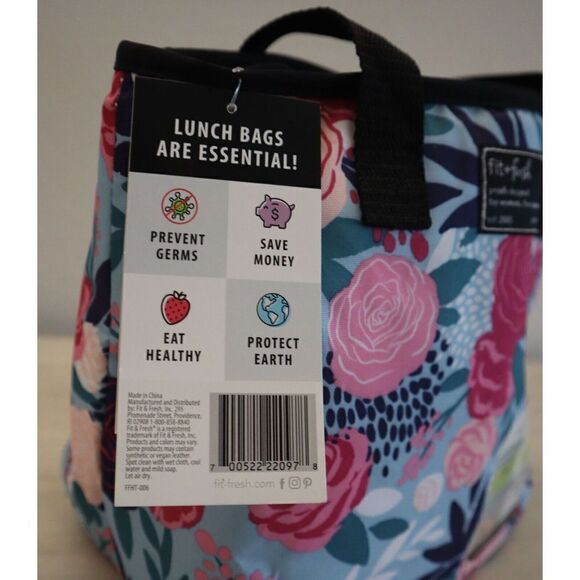 Fit & Fresh FFHT-006 Blue Lorella Posey Floral Print Hanover Lunch Tote Bag - Picture 9 of 11